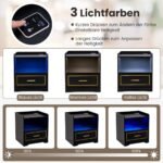 Naktinis staliukas su LED apšvietimu ir USB/Type-C įkrovimo stotele (Juoda)