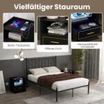 Naktinis staliukas su LED apšvietimu ir USB/Type-C įkrovimo stotele (Juoda)