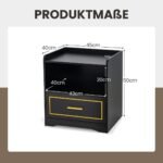 Naktinis staliukas su LED apšvietimu ir USB/Type-C įkrovimo stotele (Juoda)