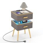 Naktinis staliukas su integruota įkrovimo stotele ir LED apšvietimu (Pilka)