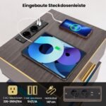 Naktinis staliukas su integruota įkrovimo stotele ir LED apšvietimu (Pilka)
