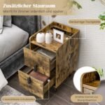 Kompaktiškas naktinis staliukas su integruota įkrovimo stotele ir stalčiais (Natūrali ruda)