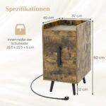 Kompaktiškas naktinis staliukas su integruota įkrovimo stotele ir stalčiais (Natūrali ruda)