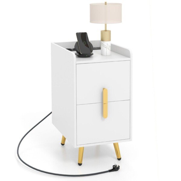 Naktinis staliukas su įkrovimo stotele ir USB jungtimis (Balta)