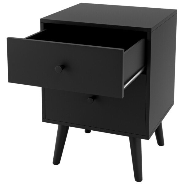 Spintelė prie lovos su dviem stalčiais ir medinėmis kojomis (Natūrali)