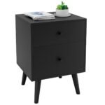 Spintelė prie lovos su dviem stalčiais ir medinėmis kojomis (Natūrali)