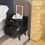 Spintelė prie lovos su dviem stalčiais ir medinėmis kojomis (Natūrali)