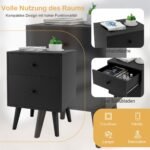 Spintelė prie lovos su dviem stalčiais ir medinėmis kojomis (Natūrali)