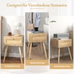 Naktinis staliukas su stalčiumi ir natūralaus rotango apdaila (Natūrali)