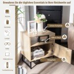 Stalinis staliukas su lentyna ir metaliniu pagrindu (Natūrali)