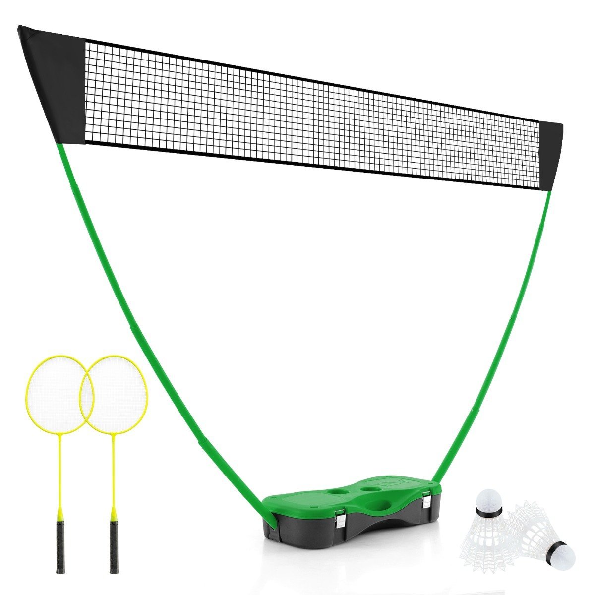 netzst_nder-federballspiel-12428_6_ Nešiojama badmintono aikštelė su raketėmis ir kamuoliukais (Žalia)