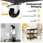 3 pakopų metalinis vežimėlis su rankenėle (Juoda)