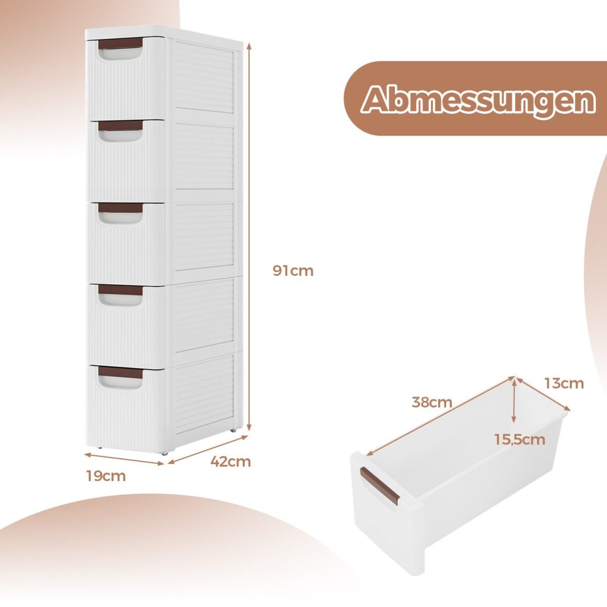 Siauras sandėliukas su ratukais (Balta)