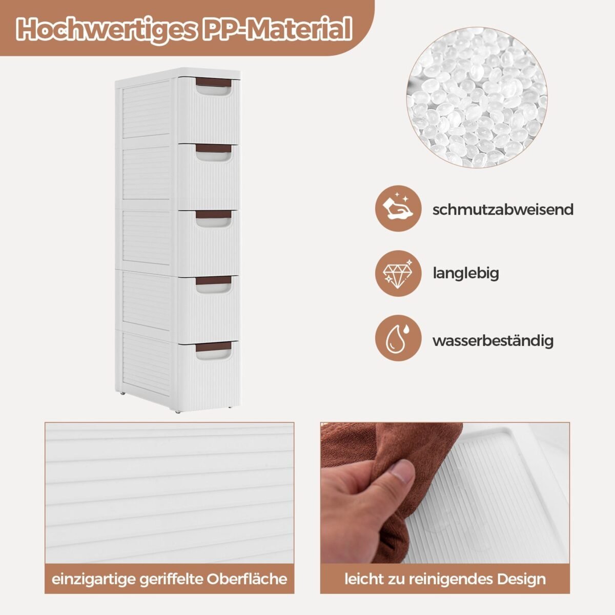 Siauras sandėliukas su ratukais (Balta)