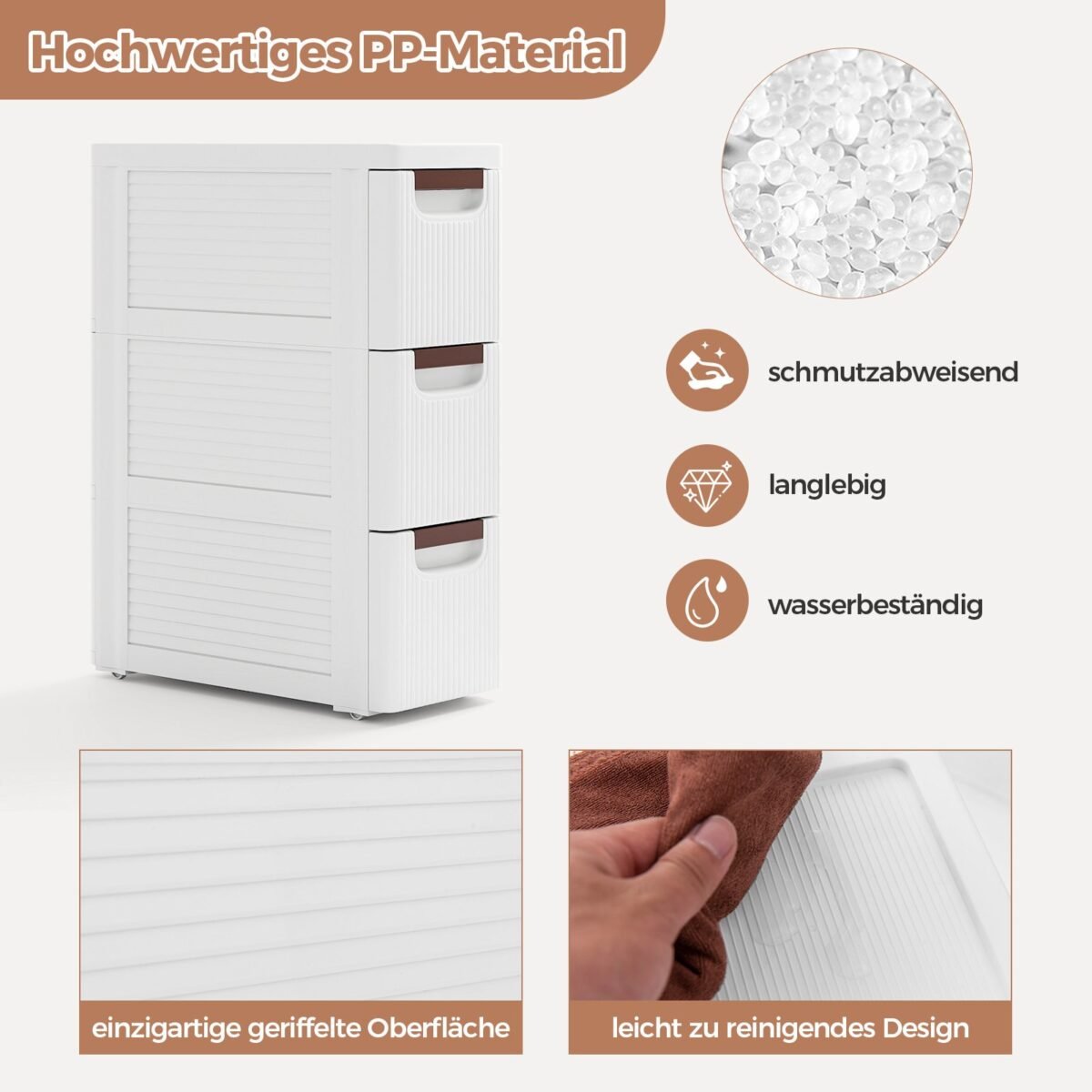 Siauras stalčių vežimėlis ratukais (Balta)