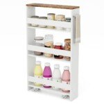 Siauras 4 pakopų virtuvės vežimėlis ratukais (Balta)