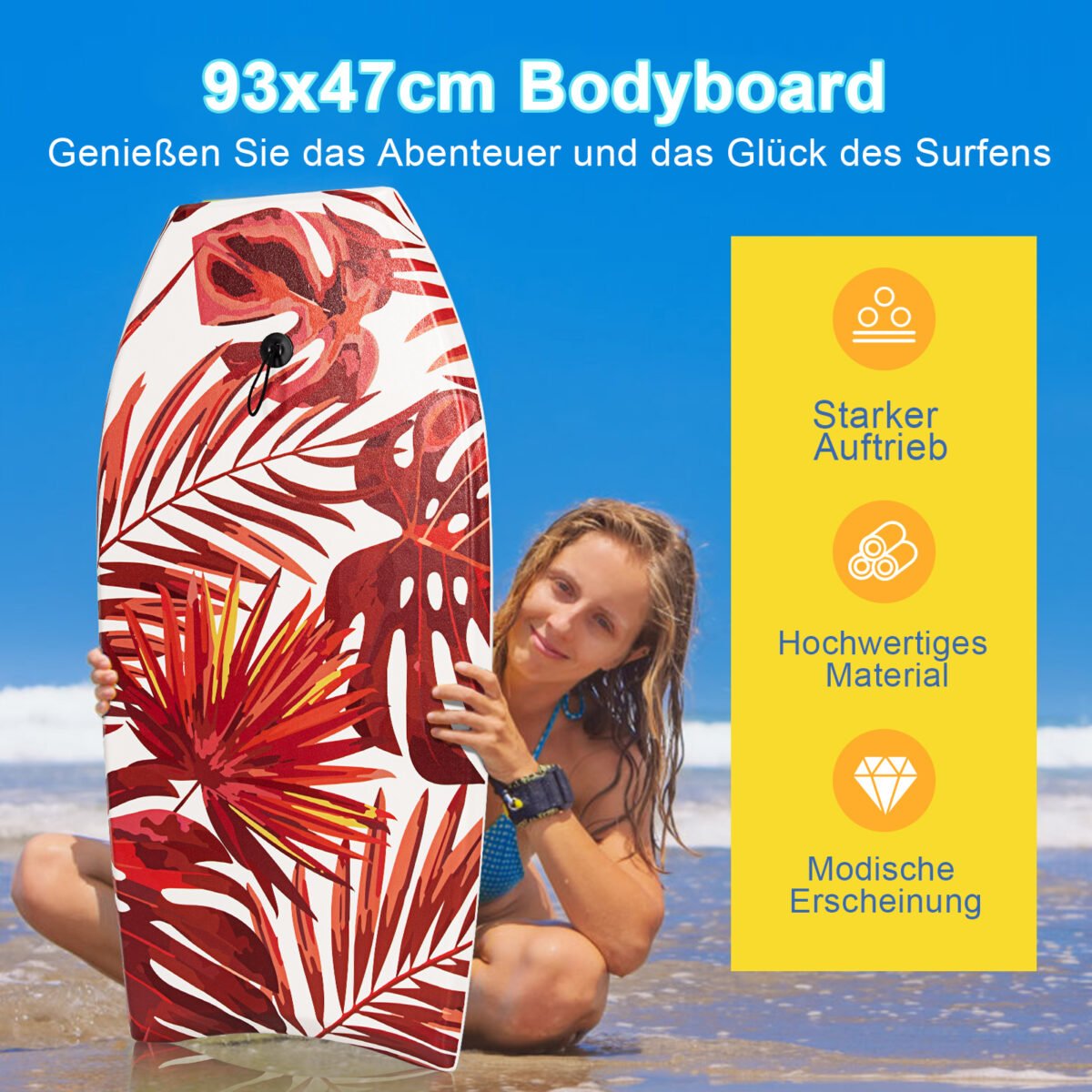 Lengvas bodyboard su saugos dirželiu (Raudona)