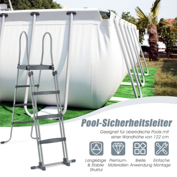 Antžeminio baseino kopėčios su nuimamu pakopų tvirtinimu (Sidabrinė)