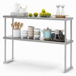 Dvipakopis nerūdijančio plieno viršutinis stovas su reguliuojama apatine lentyna (Sidabrinė)