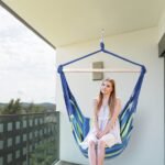 Pakabinama kėdė su dviem pagalvėlėmis iki 120 kg (Mėlyna ir žalia)