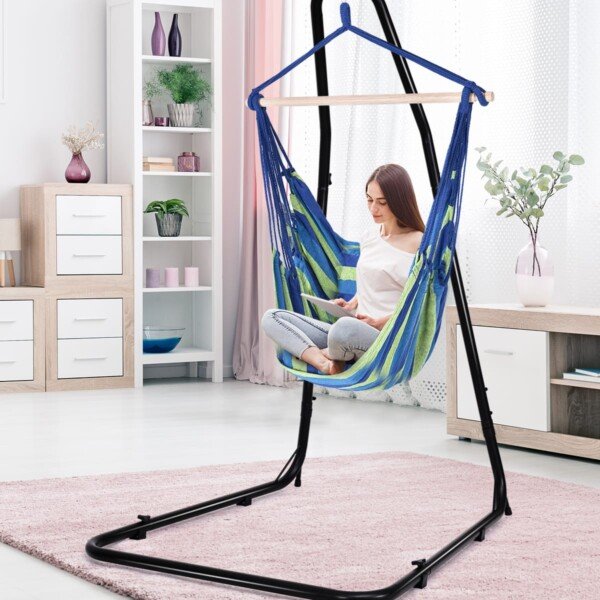 Pakabinama kėdė su dviem pagalvėlėmis iki 120 kg (Mėlyna ir žalia)