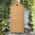 Medinė sodo įrankių spinta su lentynomis (Natūrali)