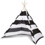 Vaikiška tipi palapinė žaidimams su mediniu karkasu (Juoda ir balta)