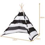 Vaikiška tipi palapinė žaidimams su mediniu karkasu (Juoda ir balta)