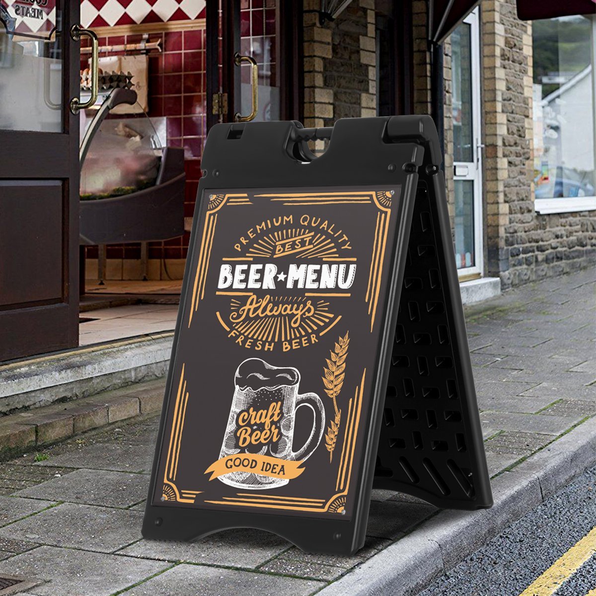 op3649bk-__2 Universalus vandeniu užpildomas reklaminių plakatų stendas (Pilka)