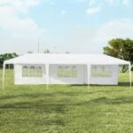 Tinklinis stogelis 9x3 m su 5 nuimamomis sienelėmis (Balta)
