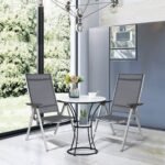 Sulankstoma kėdė su reguliuojamu atlošu ir aliuminio rėmu (Juoda)