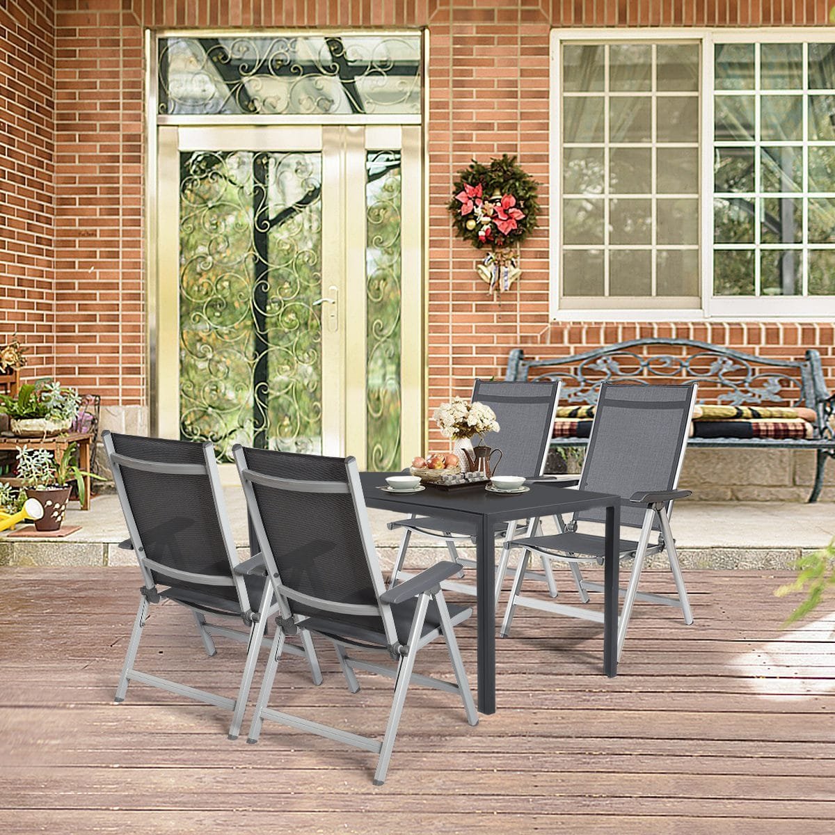 op70254-2_3 Sulankstoma kėdė su reguliuojamu atlošu ir aliuminio rėmu (Juoda)