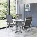 Sulankstoma kėdė su reguliuojamu atlošu ir aliuminio rėmu (Juoda)