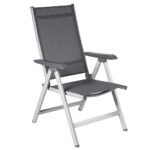 Sulankstoma kėdė su reguliuojamu atlošu ir aliuminio rėmu (Juoda)