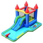 Pripučiamas vandens parkas su čiuožykla ir krepšinio lenta (Spalvotas)