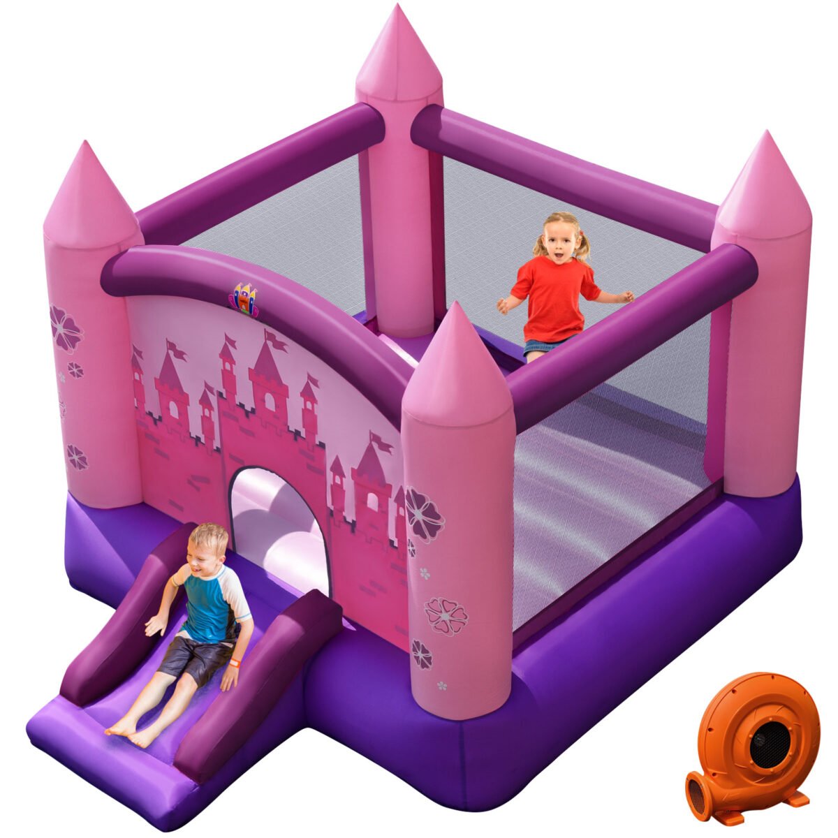 Pripučiama pilis su čiuožykla ir 350 W pūstuvu (Violetinė)