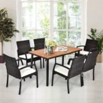 Akacijos medienos stalas 140x75x76 cm su skėčio anga (Natūrali)