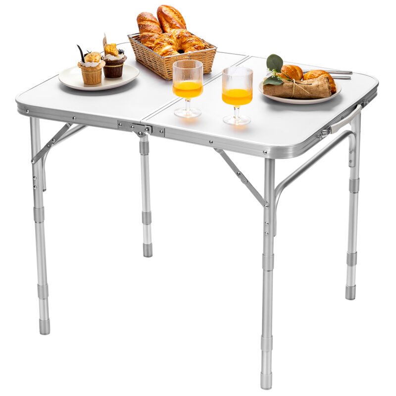 Sulankstomas aliumininis stalas su trimis reguliuojamomis padėtimis (Balta)