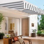 Terasos markizė su rankiniu valdymu 2 5 m x 2 m (Pilka ir balta dryžuota)