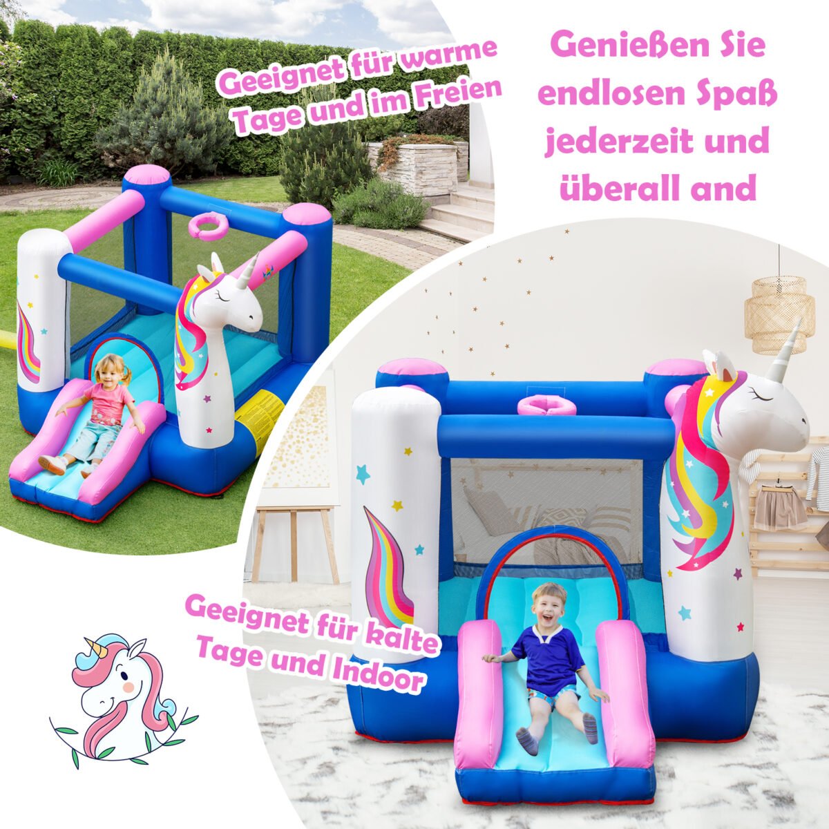 Pripučiama pilis su čiuožykla ir krepšinio lanku (Spalvota)