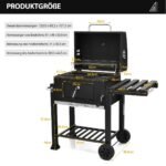 Nešiojamas anglinės kepsninės vežimėlis su ratukais ir šoniniu staliuku (Juoda)