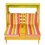 Medinis lauko krėslas dviem vaikams su markize ir puodelių laikikliais (Spalvotas)