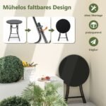 Sulankstomas apvalus bistro stalas grūdinto stiklo stalviršiu ir metaliniu rėmu (Juoda)