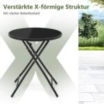 Sulankstomas apvalus bistro stalas grūdinto stiklo stalviršiu ir metaliniu rėmu (Juoda)