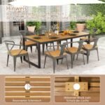 Stačiakampis akacijos medienos lauko stalas su vieta skėčiui (Natūrali)