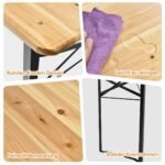 Sulankstomas trijų dalių pikniko stalas su suolais (Natūrali)