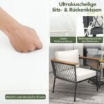 3 dalių lauko baldų komplektas su ratano kėdėmis ir dviejų aukštų kavos staliuku (Balta)