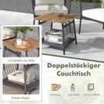 3 dalių lauko baldų komplektas su ratano kėdėmis ir dviejų aukštų kavos staliuku (Balta)