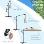 Sodo skėtis su 112 LED saulės švieselių (Smėlio)