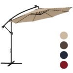 Sodo skėtis su 112 LED saulės švieselių (Smėlio)